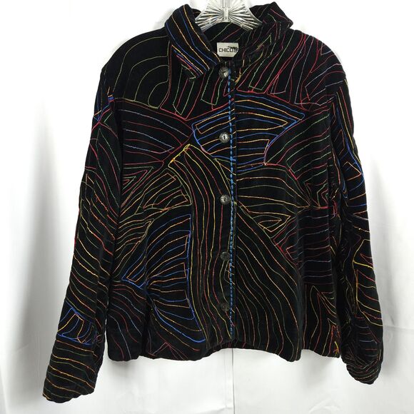 Chico's Women's Large Black Psychedelic Colorful Velvet Embroidered Jacket - Picture 1 of 6